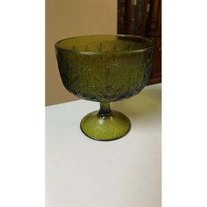 Vintage Pressed Glass Maple Leaf‎ Footed Compote Green Glass Pedestal Bowl